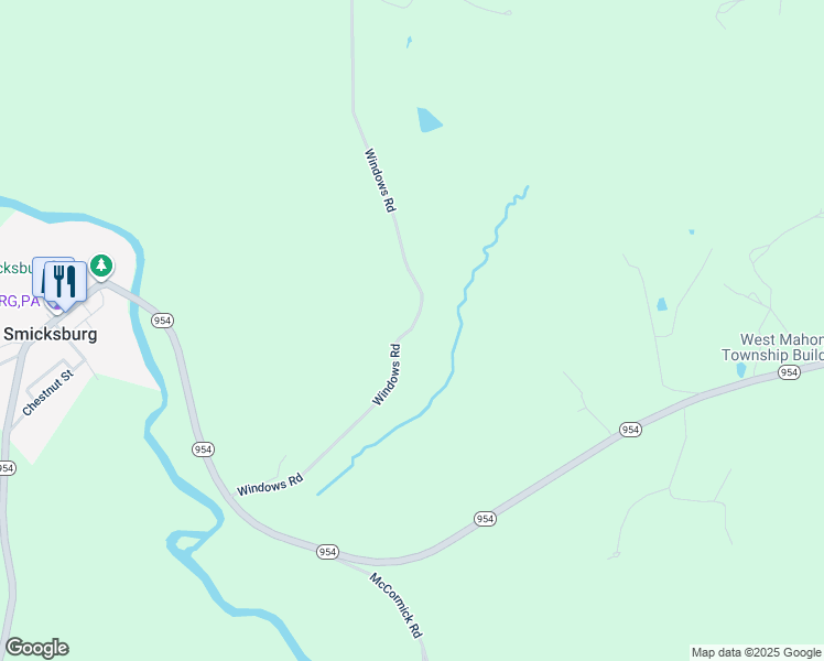 map of restaurants, bars, coffee shops, grocery stores, and more near 588 Windows Road in Smicksburg