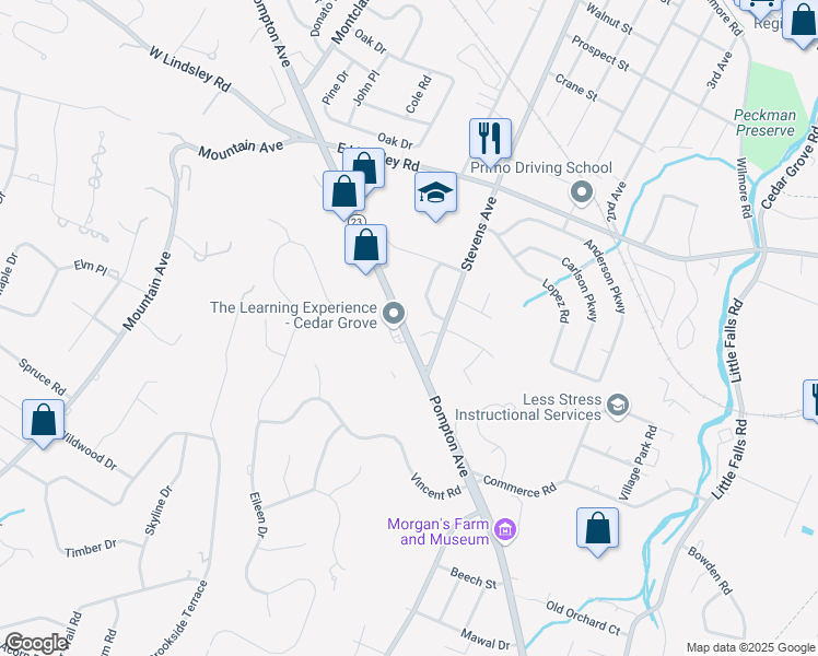 map of restaurants, bars, coffee shops, grocery stores, and more near 1083 Pompton Avenue in Cedar Grove