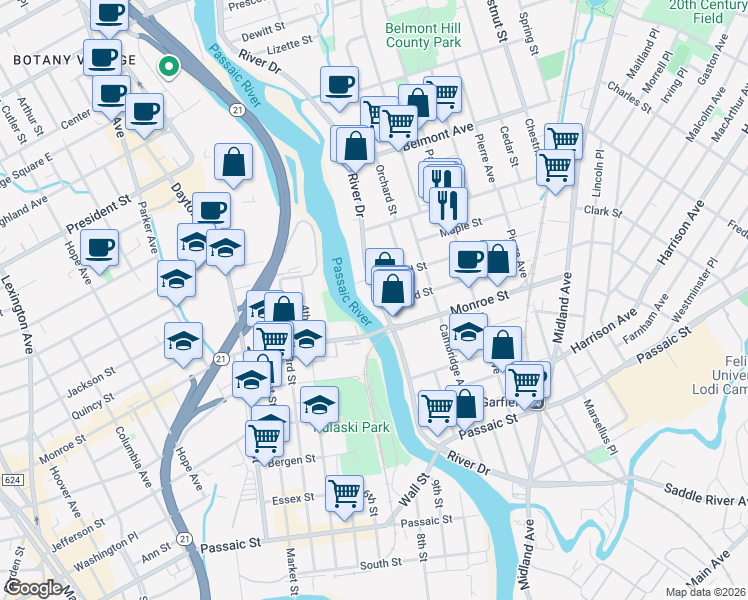 map of restaurants, bars, coffee shops, grocery stores, and more near 12 Willard Street in Garfield