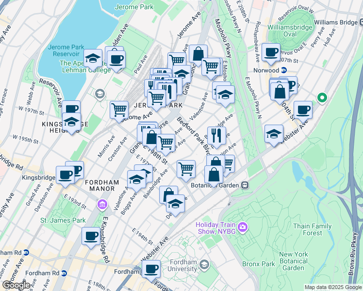 map of restaurants, bars, coffee shops, grocery stores, and more near 2929 Briggs Avenue in Bronx