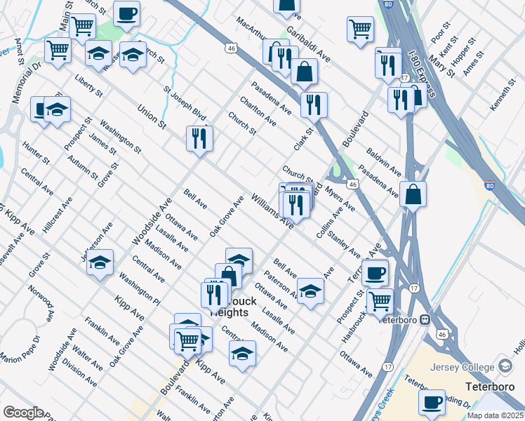 map of restaurants, bars, coffee shops, grocery stores, and more near 343 Union Street in Lodi
