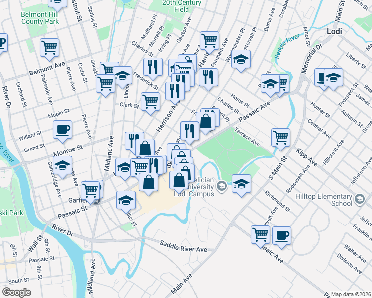 map of restaurants, bars, coffee shops, grocery stores, and more near 78 Westminster Place in Garfield