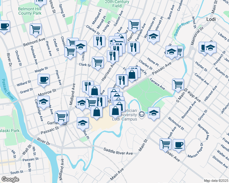map of restaurants, bars, coffee shops, grocery stores, and more near 78 Westminster Place in Garfield