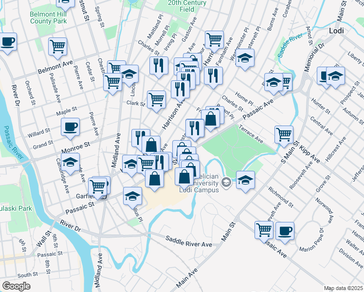 map of restaurants, bars, coffee shops, grocery stores, and more near 78 Westminster Place in Garfield