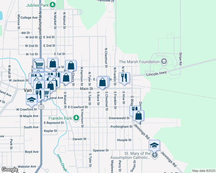 map of restaurants, bars, coffee shops, grocery stores, and more near 118 North Chestnut Street in Van Wert
