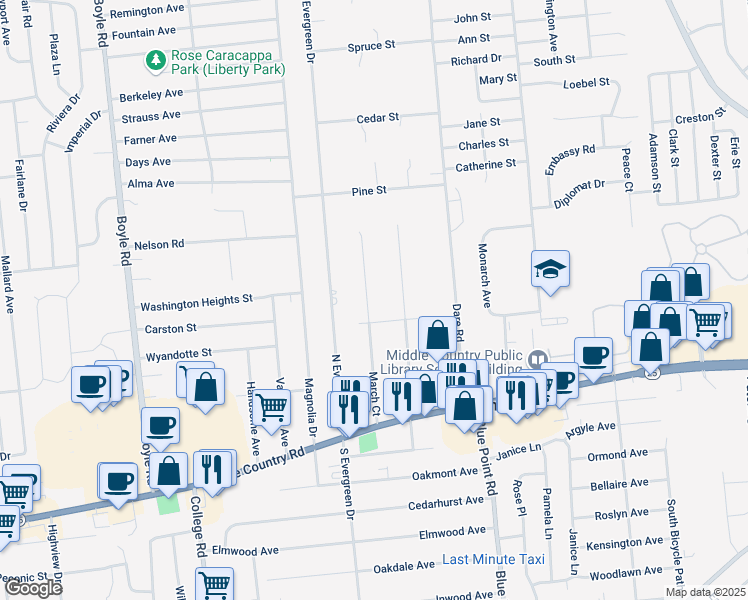 map of restaurants, bars, coffee shops, grocery stores, and more near 62 Abinet Court in Selden
