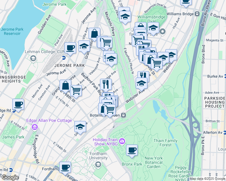 map of restaurants, bars, coffee shops, grocery stores, and more near 2989 Marion Avenue in Bronx