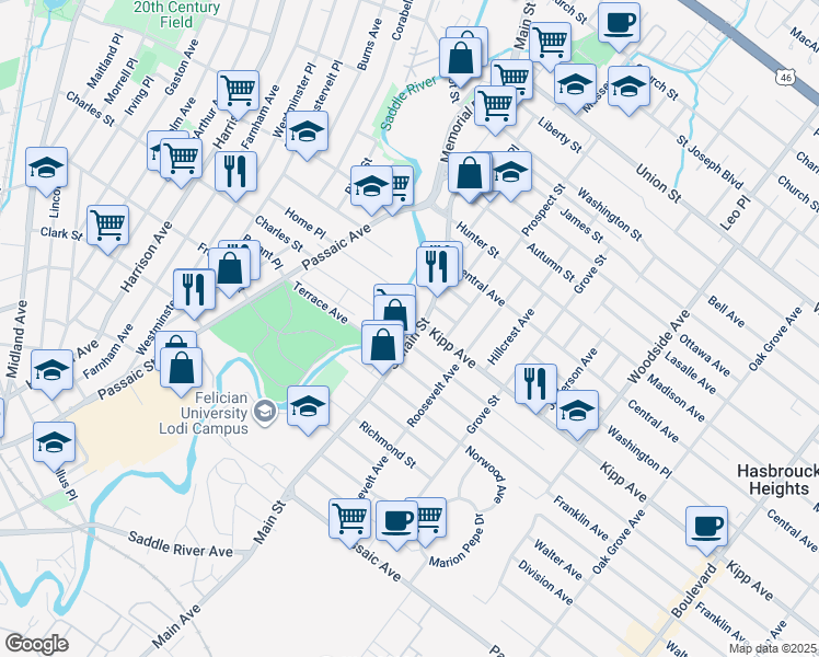 map of restaurants, bars, coffee shops, grocery stores, and more near 116 South Main Street in Lodi