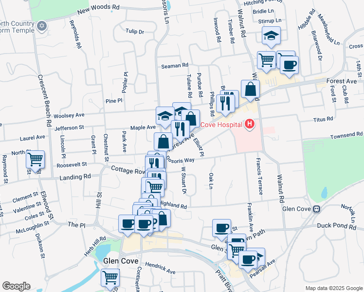 map of restaurants, bars, coffee shops, grocery stores, and more near 18 Forest Avenue in Glen Cove