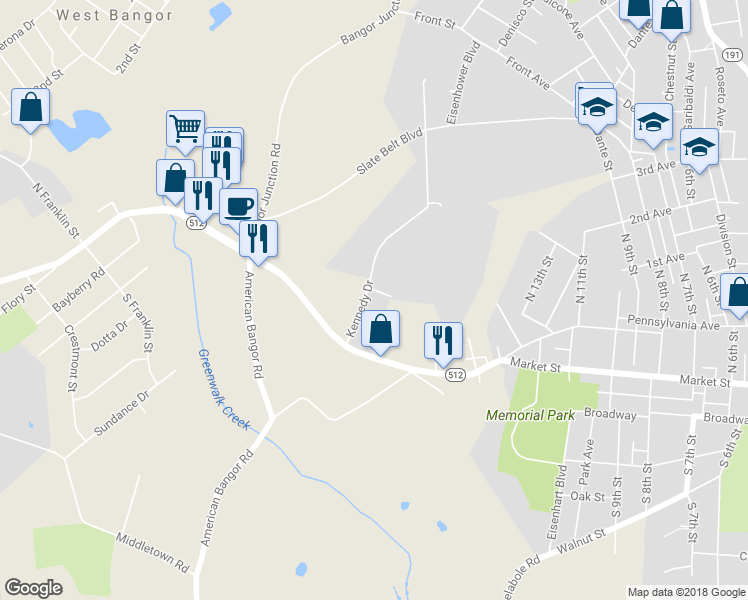 map of restaurants, bars, coffee shops, grocery stores, and more near 347 Kennedy Drive in Bangor
