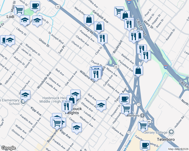 map of restaurants, bars, coffee shops, grocery stores, and more near 25 Hoehn Street in Lodi