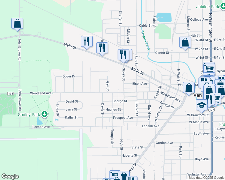 map of restaurants, bars, coffee shops, grocery stores, and more near 200-226 Gay Street in Van Wert