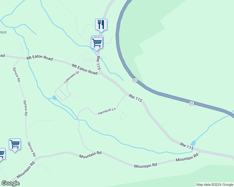 map of restaurants, bars, coffee shops, grocery stores, and more near 347 Route 115 in Saylorsburg