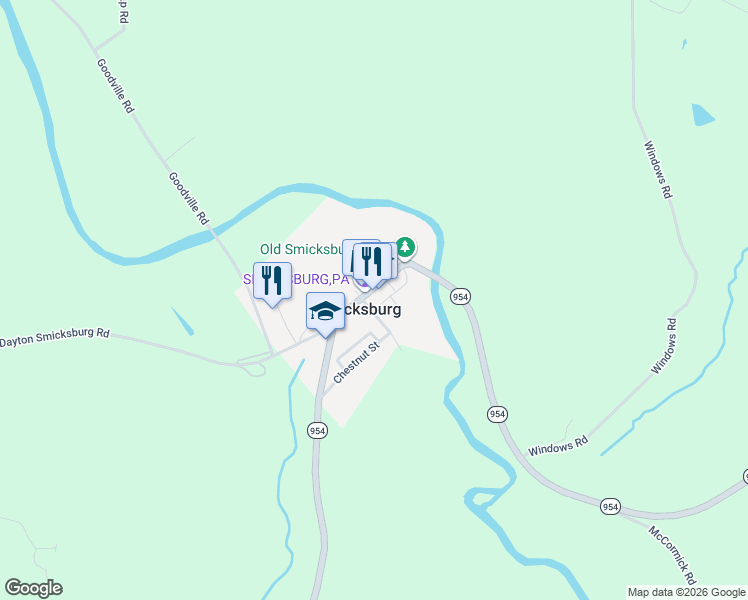map of restaurants, bars, coffee shops, grocery stores, and more near 138 East Kittanning Street in Smicksburg