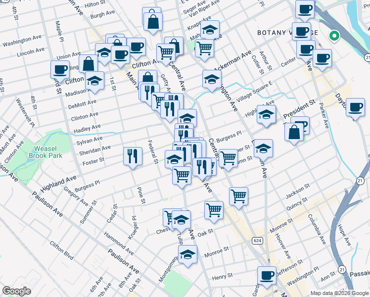 map of restaurants, bars, coffee shops, grocery stores, and more near 980 Main Avenue in Passaic