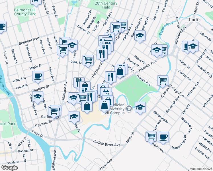 map of restaurants, bars, coffee shops, grocery stores, and more near 78 Westminster Place in Garfield