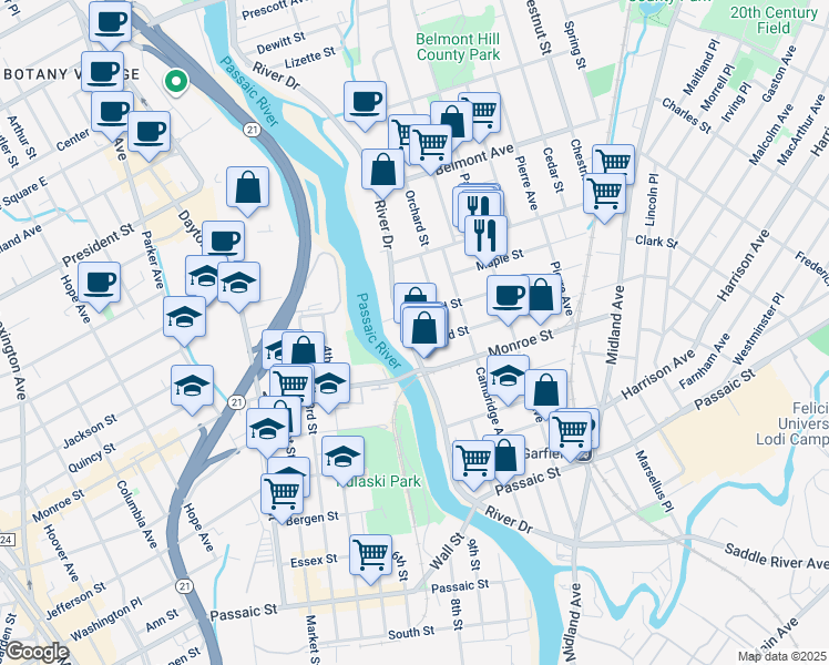 map of restaurants, bars, coffee shops, grocery stores, and more near 12 Willard Street in Garfield