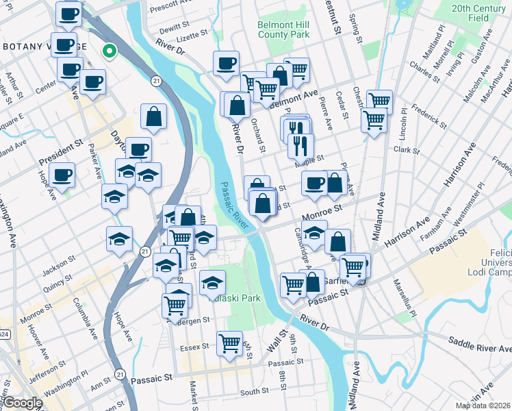 map of restaurants, bars, coffee shops, grocery stores, and more near 12 Willard Street in Garfield