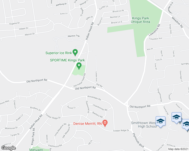 map of restaurants, bars, coffee shops, grocery stores, and more near 8 Linden Avenue in Kings Park
