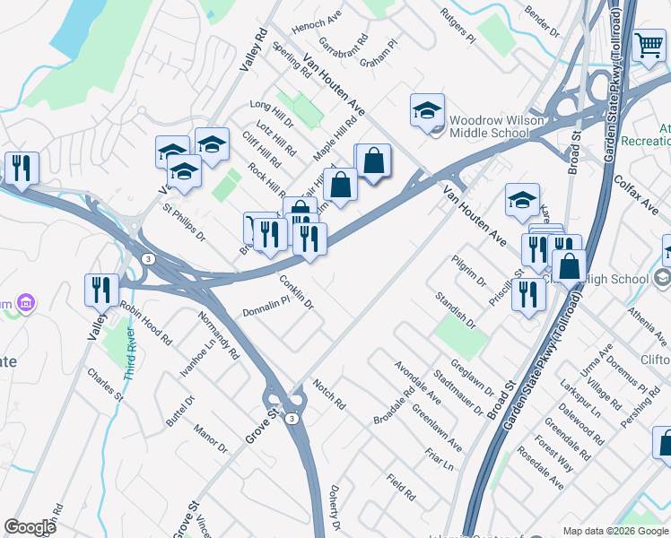 map of restaurants, bars, coffee shops, grocery stores, and more near 23 Gleeson Drive in Clifton