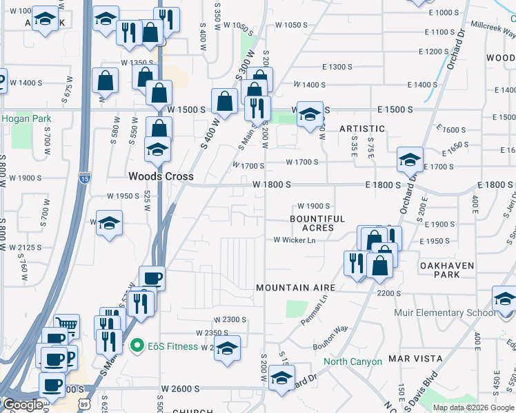 map of restaurants, bars, coffee shops, grocery stores, and more near 1940 South 200 West in Bountiful