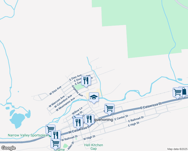 map of restaurants, bars, coffee shops, grocery stores, and more near 163 East Garibaldi Avenue in Nesquehoning