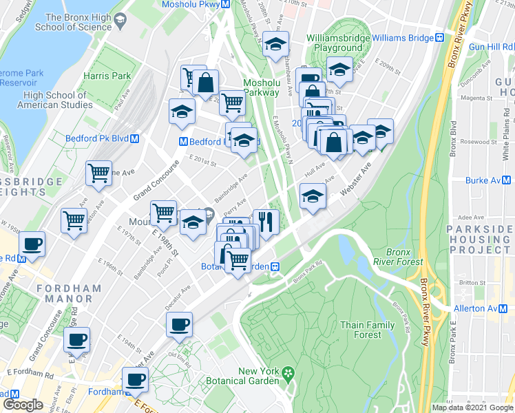 map of restaurants, bars, coffee shops, grocery stores, and more near 2997 Marion Avenue in The Bronx