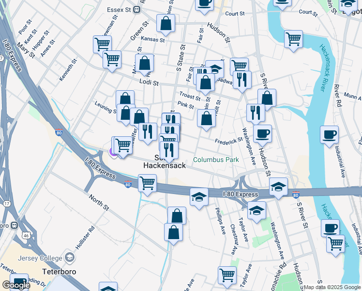 map of restaurants, bars, coffee shops, grocery stores, and more near 31 Hoffman Street in South Hackensack