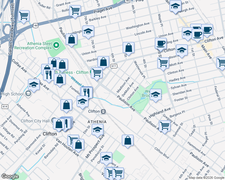 map of restaurants, bars, coffee shops, grocery stores, and more near 852 Paulison Avenue in Clifton