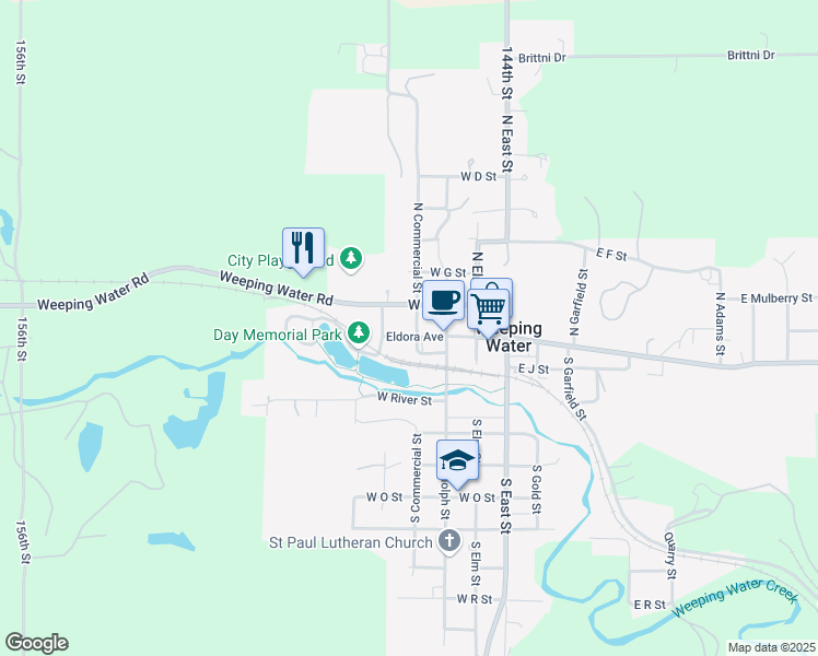 map of restaurants, bars, coffee shops, grocery stores, and more near 402 West Eldora Avenue in Weeping Water