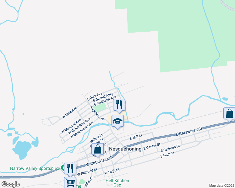 map of restaurants, bars, coffee shops, grocery stores, and more near 163 East Garibaldi Avenue in Nesquehoning