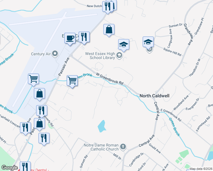 map of restaurants, bars, coffee shops, grocery stores, and more near 6 Old Mill Road in North Caldwell