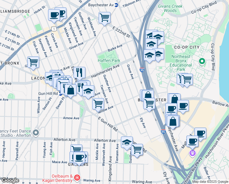 map of restaurants, bars, coffee shops, grocery stores, and more near 2945 Wickham Avenue in Bronx
