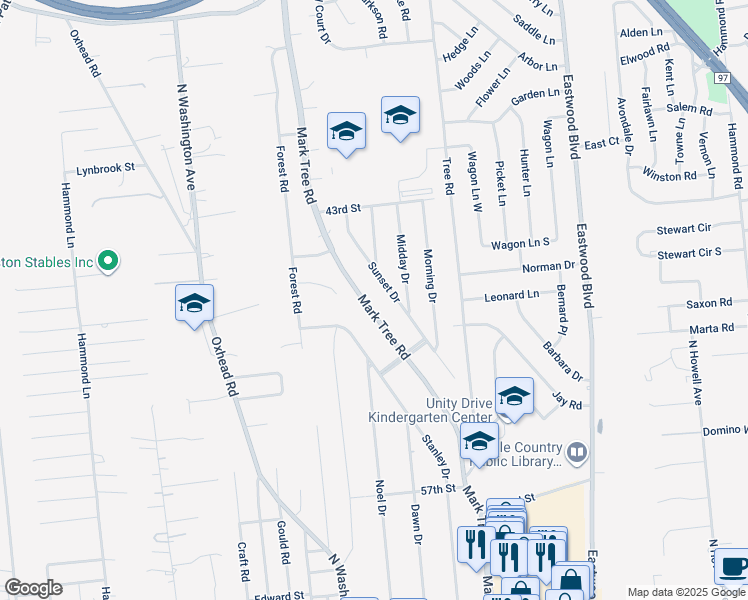 map of restaurants, bars, coffee shops, grocery stores, and more near 202 Mark Tree Road in Centereach