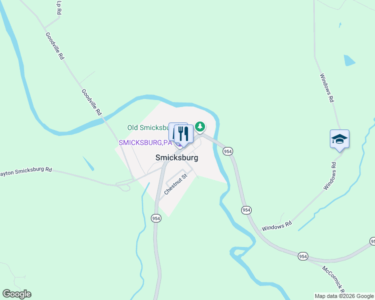 map of restaurants, bars, coffee shops, grocery stores, and more near 138 East Kittanning Street in Smicksburg