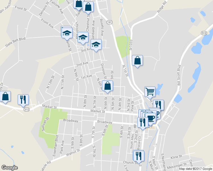 map of restaurants, bars, coffee shops, grocery stores, and more near 521 Brown Avenue in Bangor