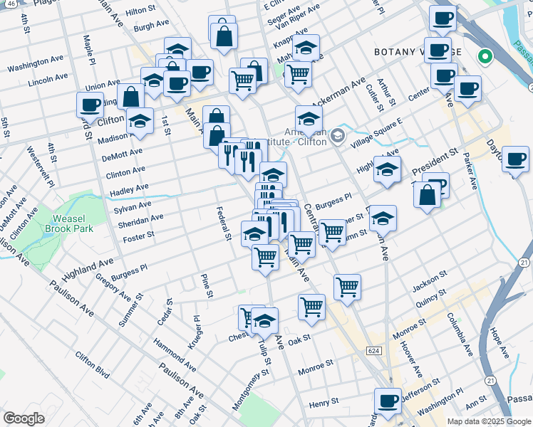 map of restaurants, bars, coffee shops, grocery stores, and more near 980 Main Avenue in Passaic