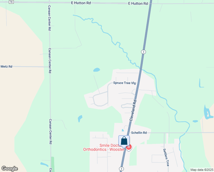 map of restaurants, bars, coffee shops, grocery stores, and more near 5858 Cleveland Road in Wooster