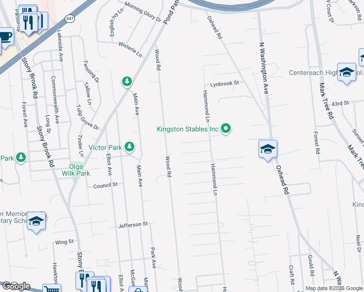 map of restaurants, bars, coffee shops, grocery stores, and more near 28 Cedar Street in Centereach