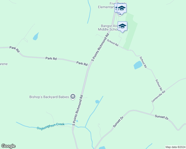 map of restaurants, bars, coffee shops, grocery stores, and more near 543 5 Points Richmond Road in Bangor