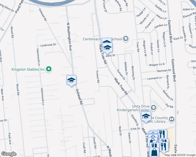 map of restaurants, bars, coffee shops, grocery stores, and more near 74 Forest Road in Centereach