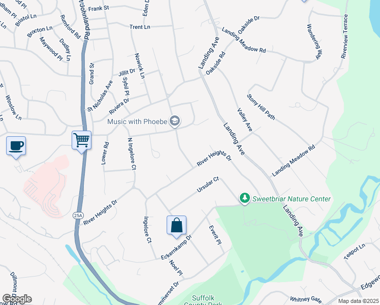 map of restaurants, bars, coffee shops, grocery stores, and more near 5 Neil Drive in Smithtown