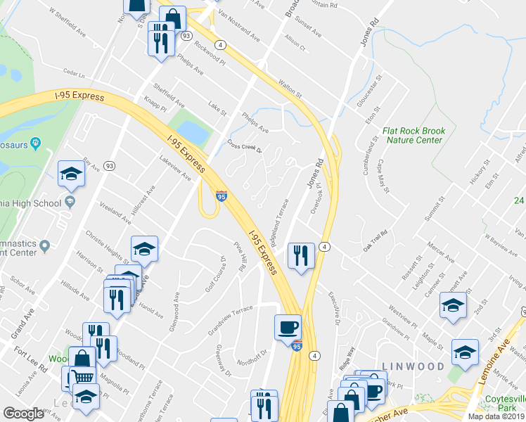 map of restaurants, bars, coffee shops, grocery stores, and more near 61 Eagles Notch Drive in Englewood