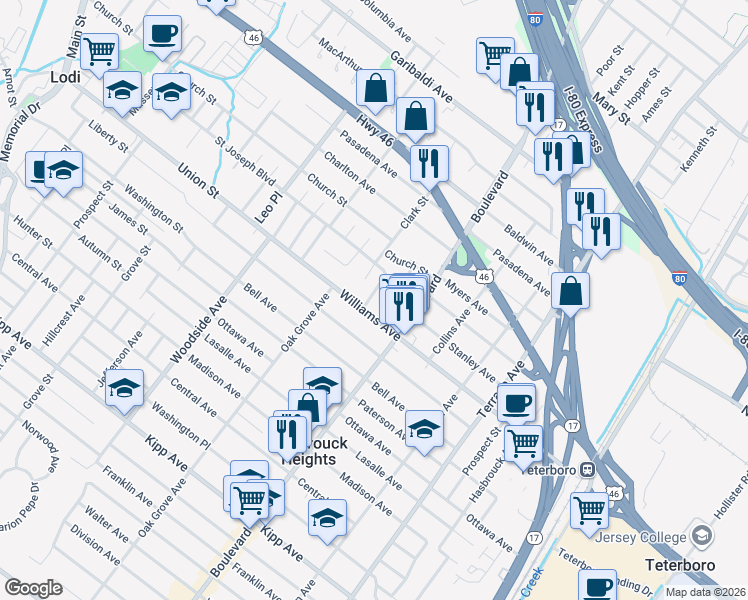 map of restaurants, bars, coffee shops, grocery stores, and more near 25 Hoehn Street in Lodi