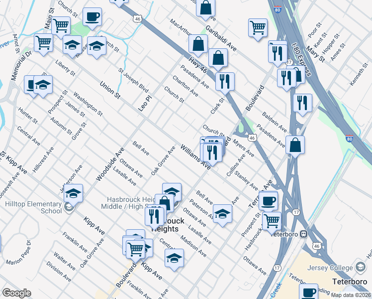 map of restaurants, bars, coffee shops, grocery stores, and more near 343 Union Street in Lodi