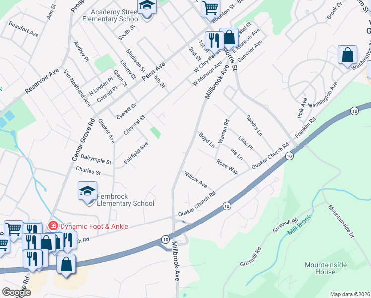 map of restaurants, bars, coffee shops, grocery stores, and more near 147 Millbrook Avenue in Randolph