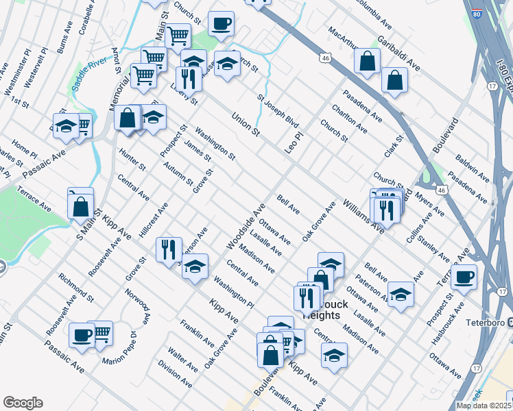 map of restaurants, bars, coffee shops, grocery stores, and more near 188 Paterson Avenue in Lodi