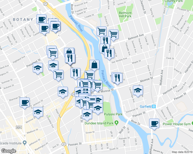 map of restaurants, bars, coffee shops, grocery stores, and more near 240 4th Street in Passaic