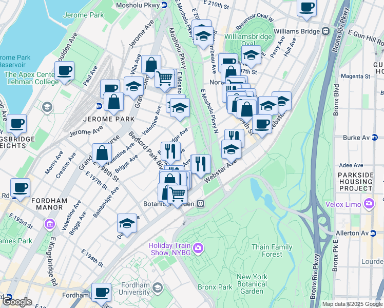 map of restaurants, bars, coffee shops, grocery stores, and more near 2997 Marion Avenue in The Bronx
