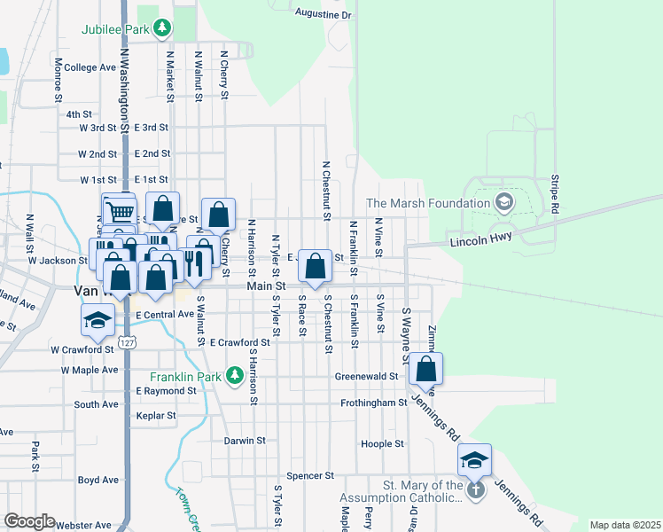 map of restaurants, bars, coffee shops, grocery stores, and more near 118 North Chestnut Street in Van Wert